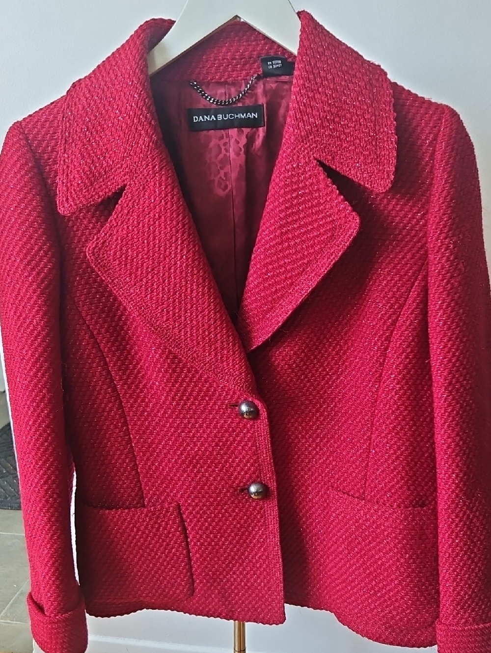 Dana Buchman Vibrant Red Kind Of burgundy Textured Wool-Blend Blazer